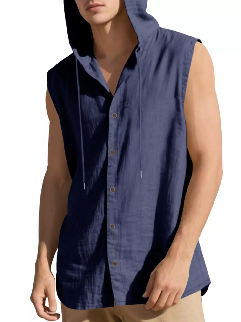 Men's Full Size Casual Sleeveless Hooded Button-Down Top Plus Size, image 17