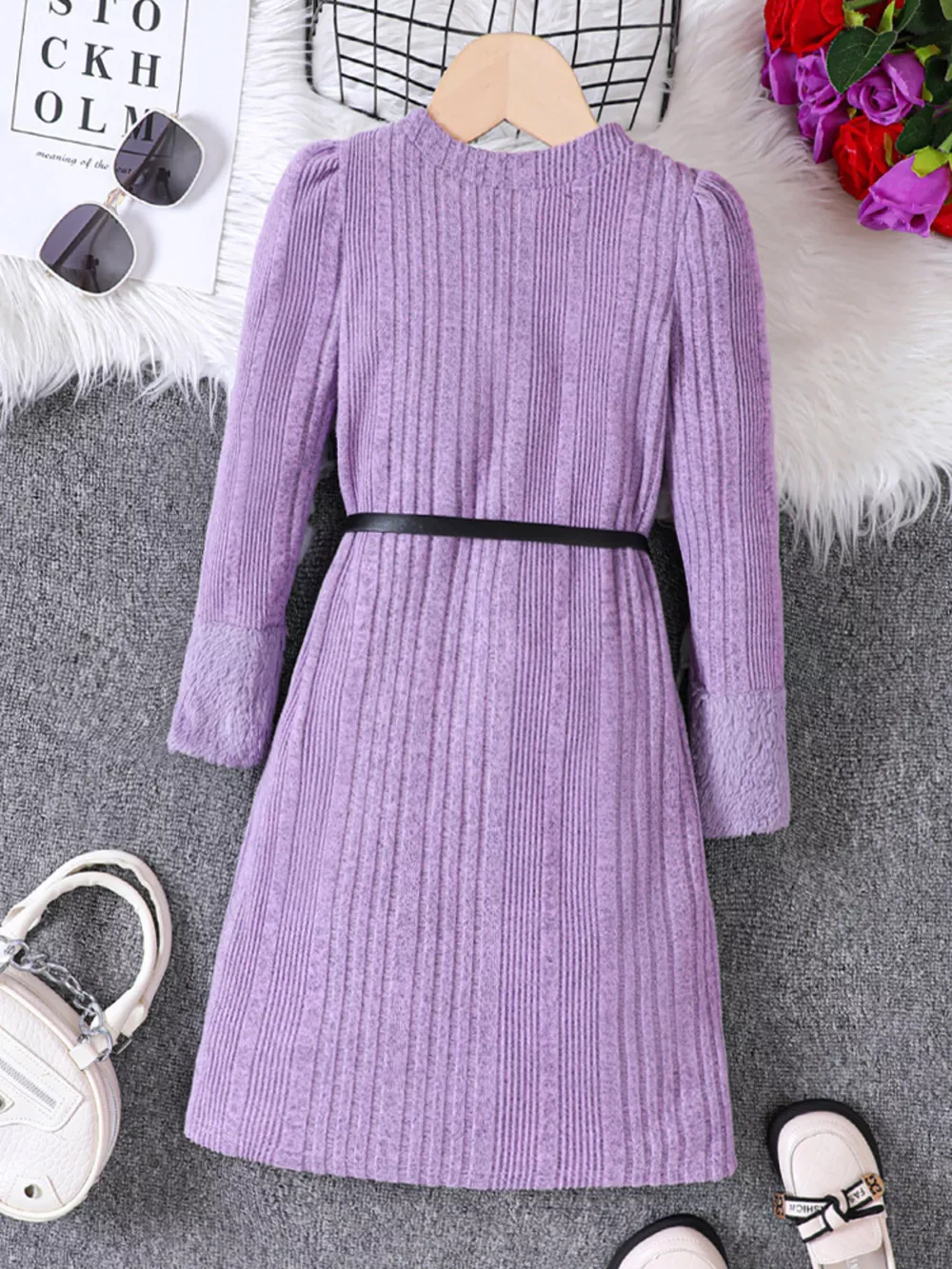 Children's Ribbed Knit Long Sleeve Dress, image 3