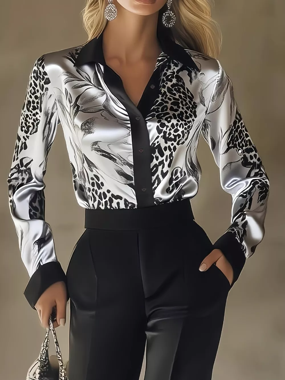 Satin Leopard Button Up Shirt, image 2