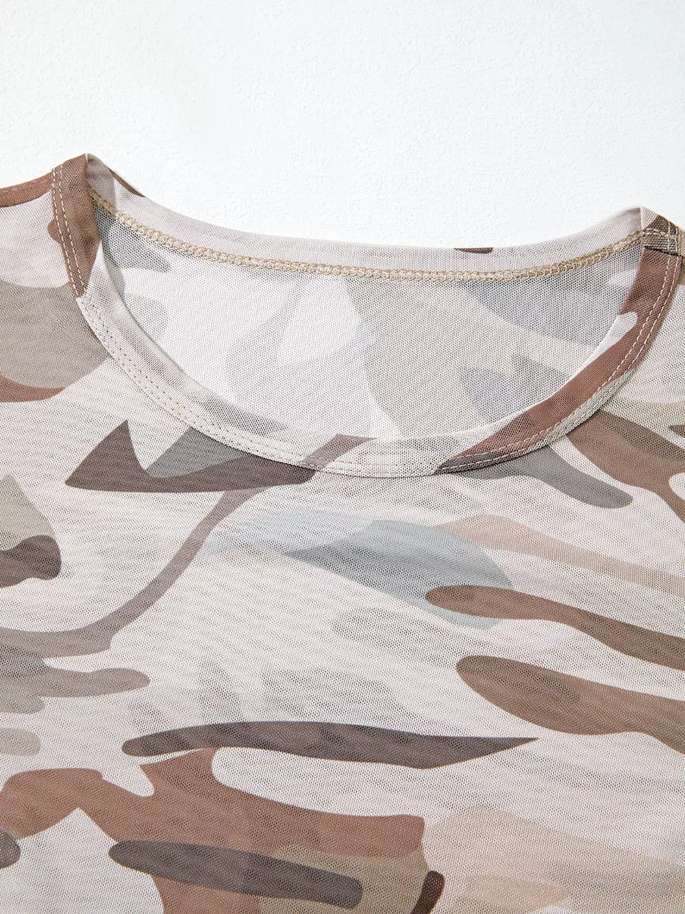 Camouflage Print Mesh Long Sleeve Top, image 6