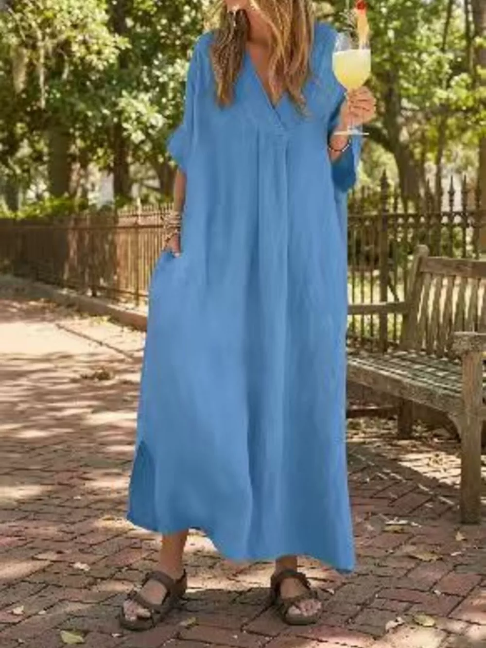 Full Size V-Neck Maxi Dress with Flowy Silhouette Plus Size, image 8