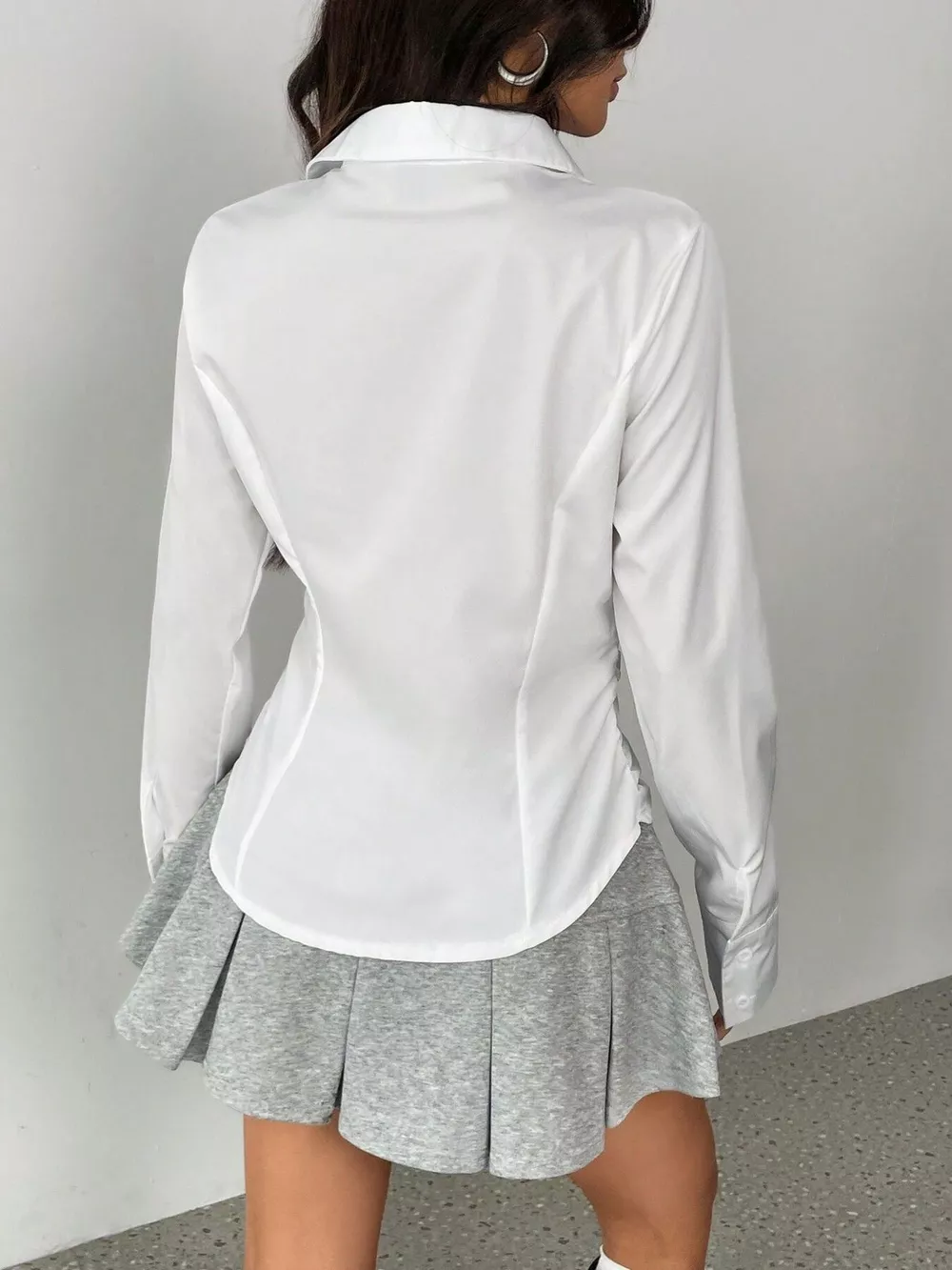 Ruched Slim-Fit Button-Down Shirt, image 4