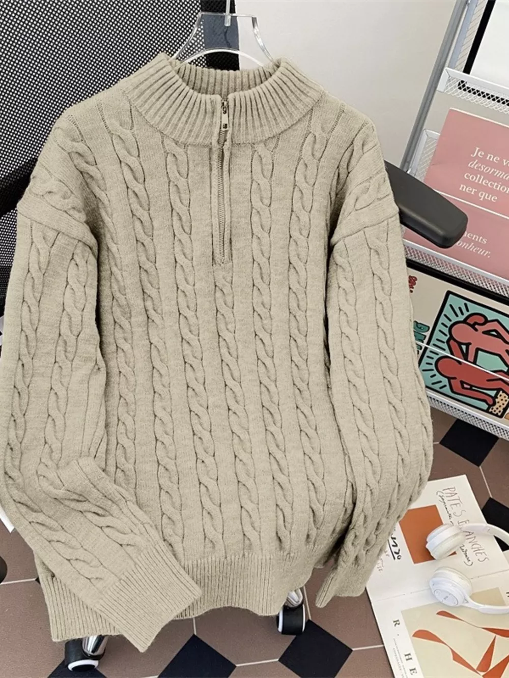 Men's Cozy Cable Knit Half-Zip Pullover, image 3