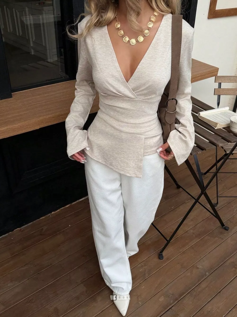 Wrap-Front Long Sleeve T-Shirt, image 3