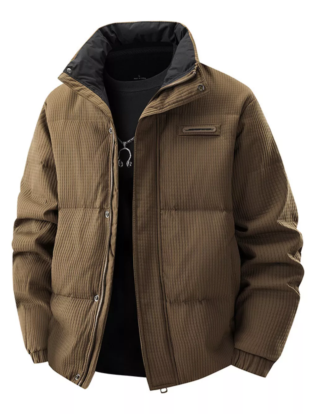 Men's Plus Size Textured Puffer Jacket with Pockets, image 5