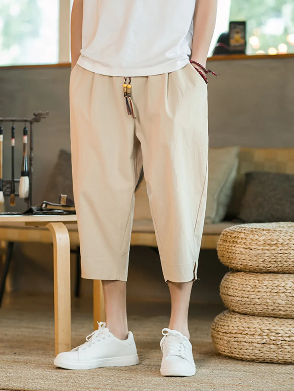 Men's Plus Size Casual Loose Fit Cropped Pants, image 4