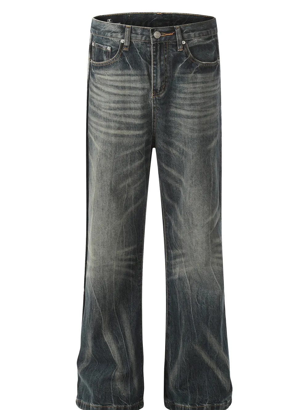 Men's Seam Detail Cat's Whisker Washed Straight Jeans