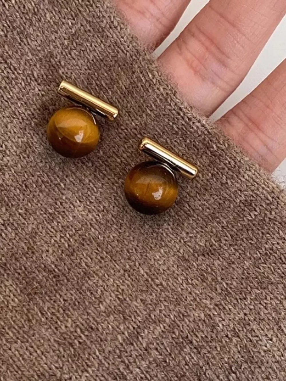 Tiger Eye Stone Stud Earrings, image 2