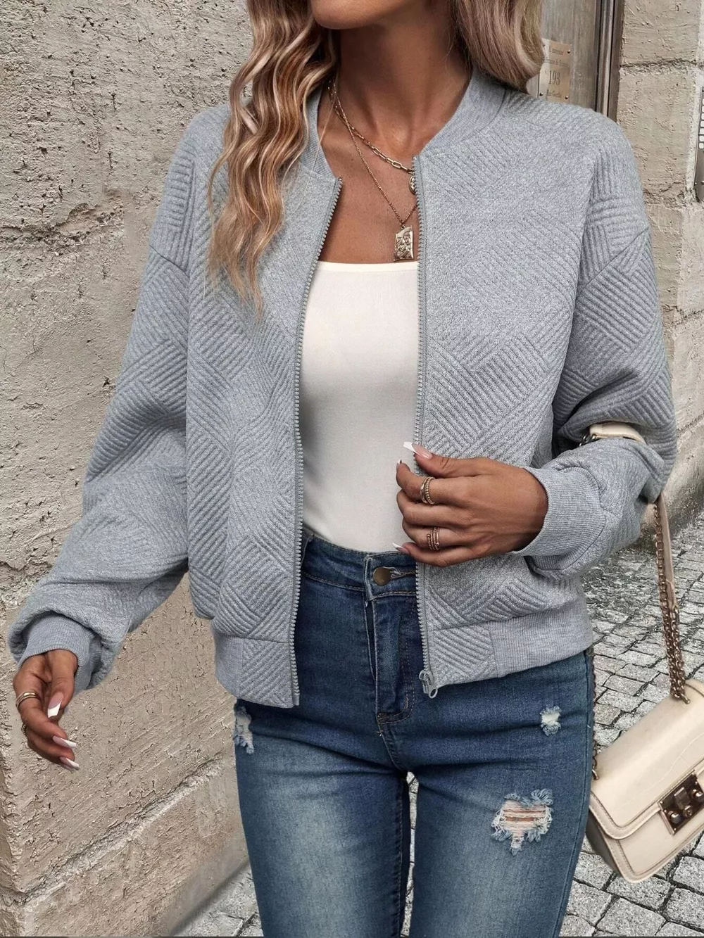 Texture Zip-Up Bomber Jacket, image 19