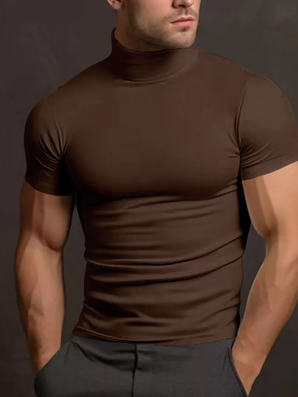 Men's Full Size Short Sleeve Turtleneck T-Shirt Plus Size, image 5