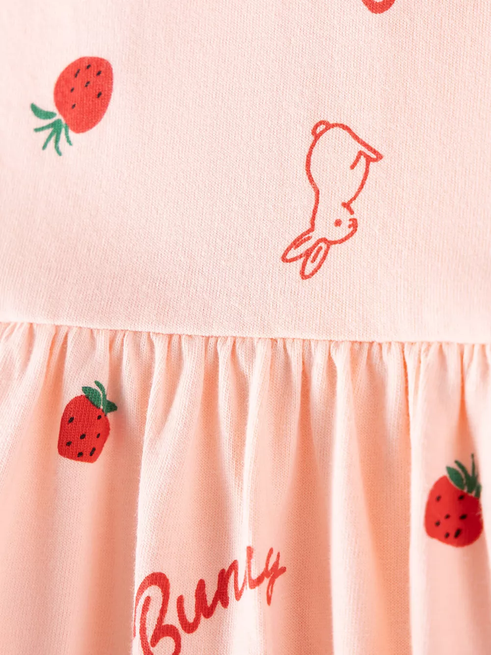 Children's Strawberry and Bunny Print Ruffled Long-Sleeve A-Line Dress, image 4