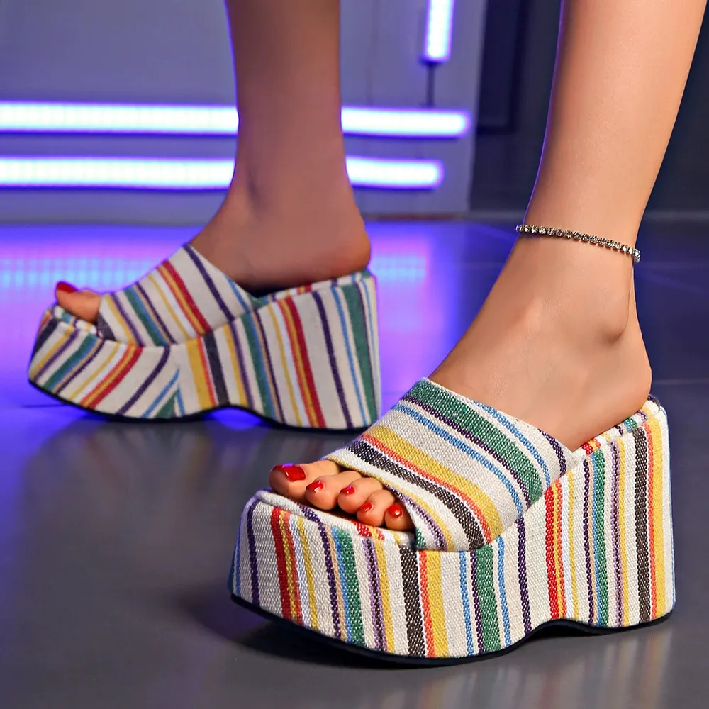 Striped Platform Wedge Sandals, image 5