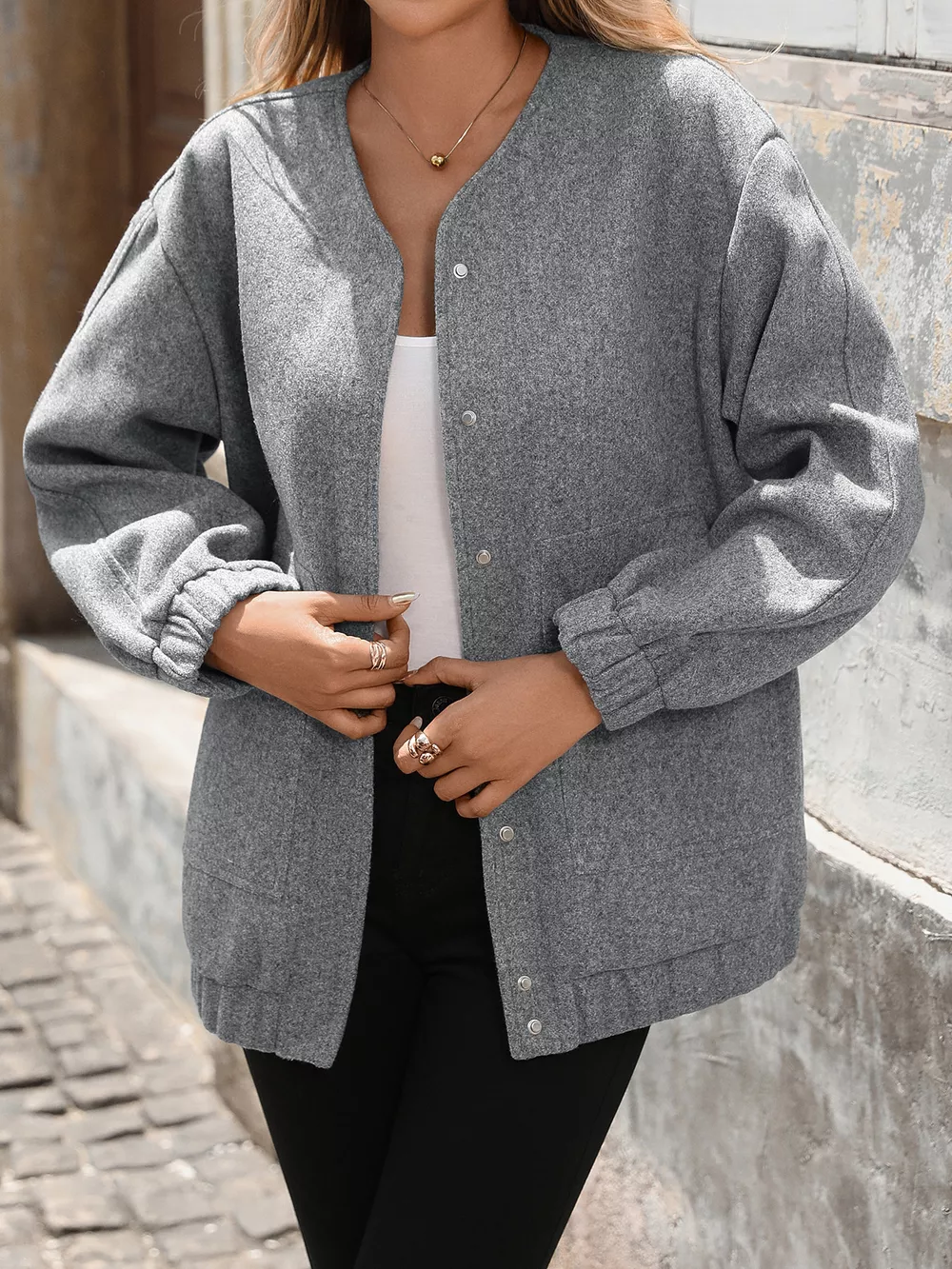 Snap Down Dropped Shoulder Jacket, image 5