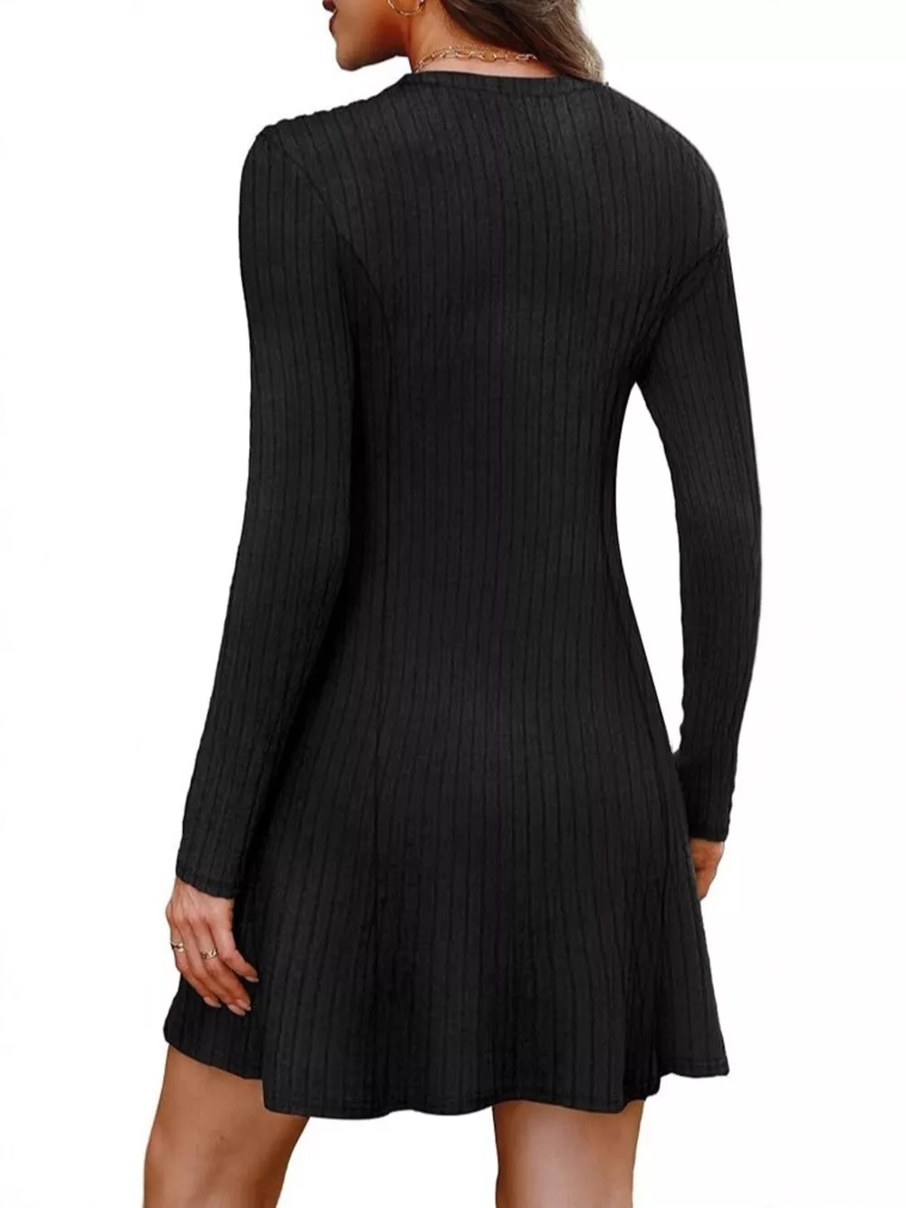 Ribbed Knit Long Sleeve A-Line Dress, image 10