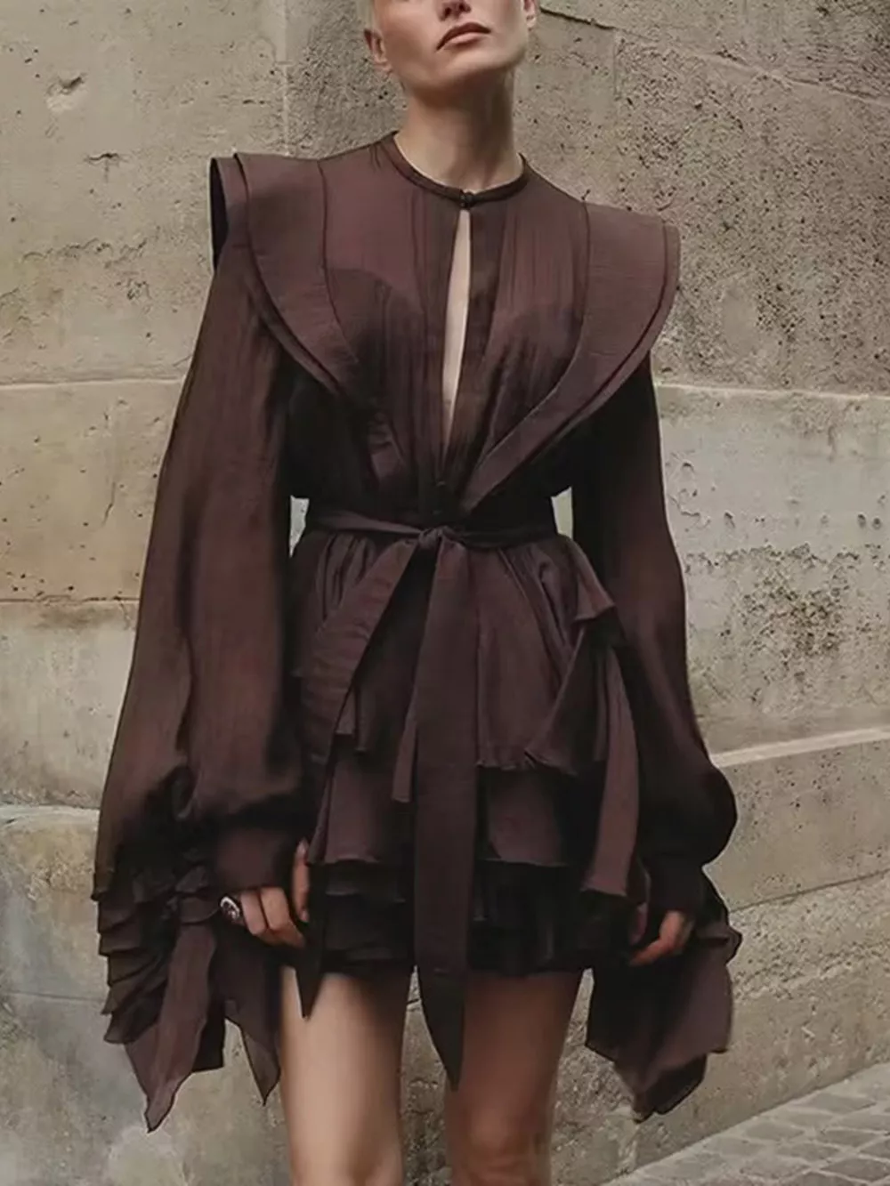 Ruffled Long Sleeve Mini Dress, image 8