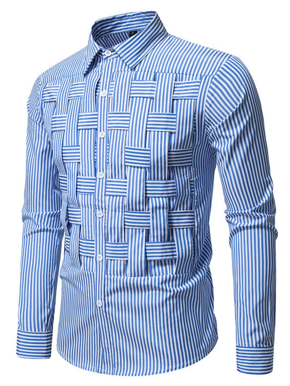 Men's Striped Woven Pattern Long Sleeve Shirt, image 6
