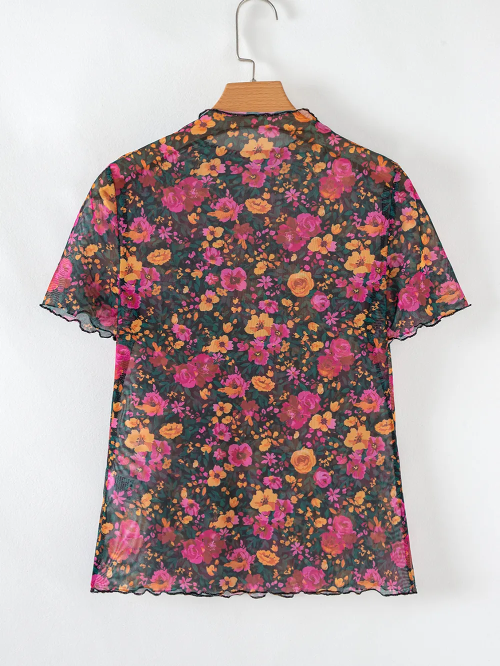 Floral Print Mock Neck Short Sleeve Top, image 3