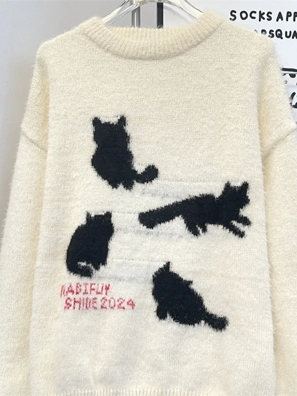 Men's Cute Cat Fuzzy Knit Pullover, image 6