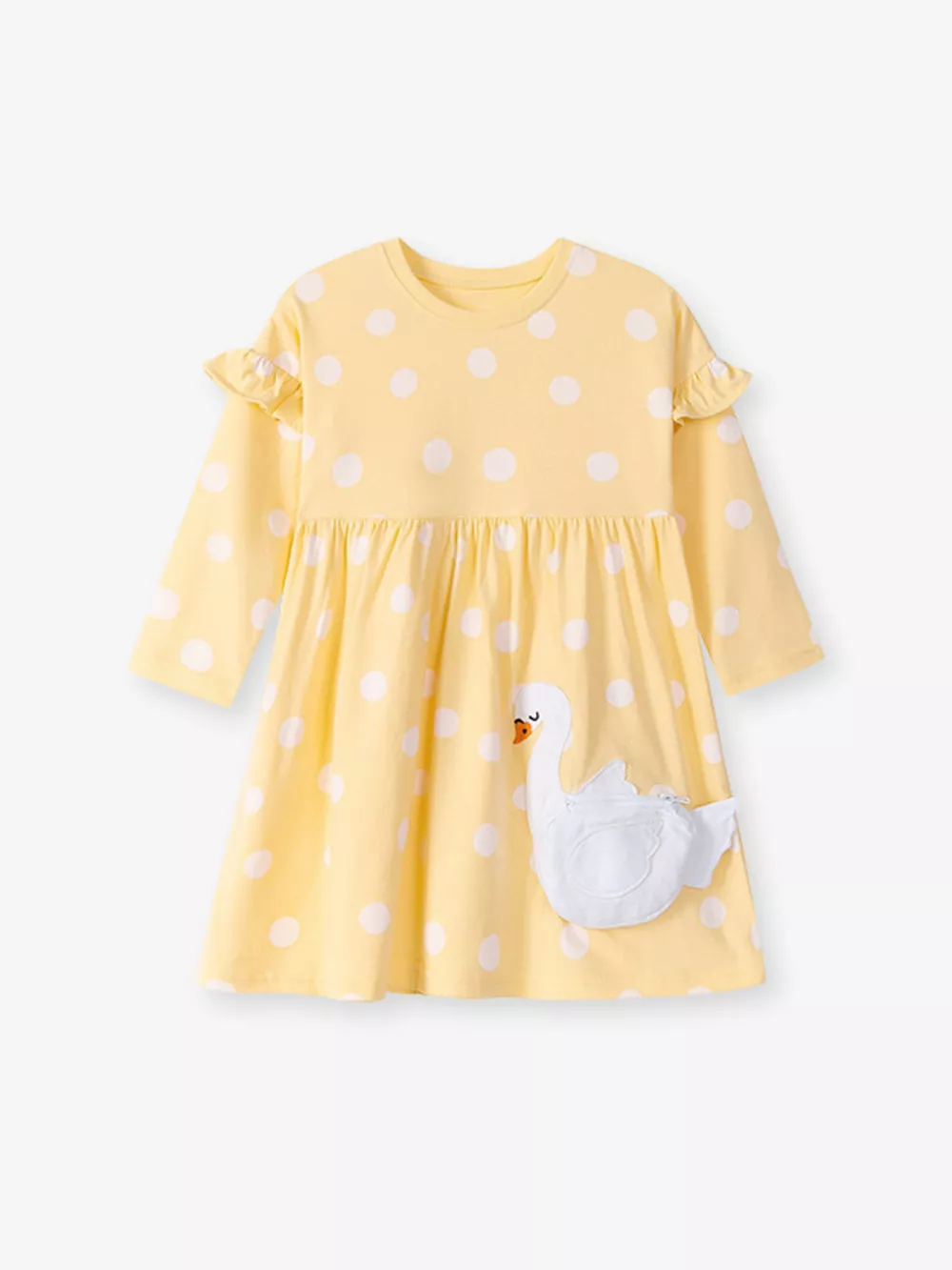 Children's Swan Applique Polka Dot Ruffle Sleeve Dress, image 2