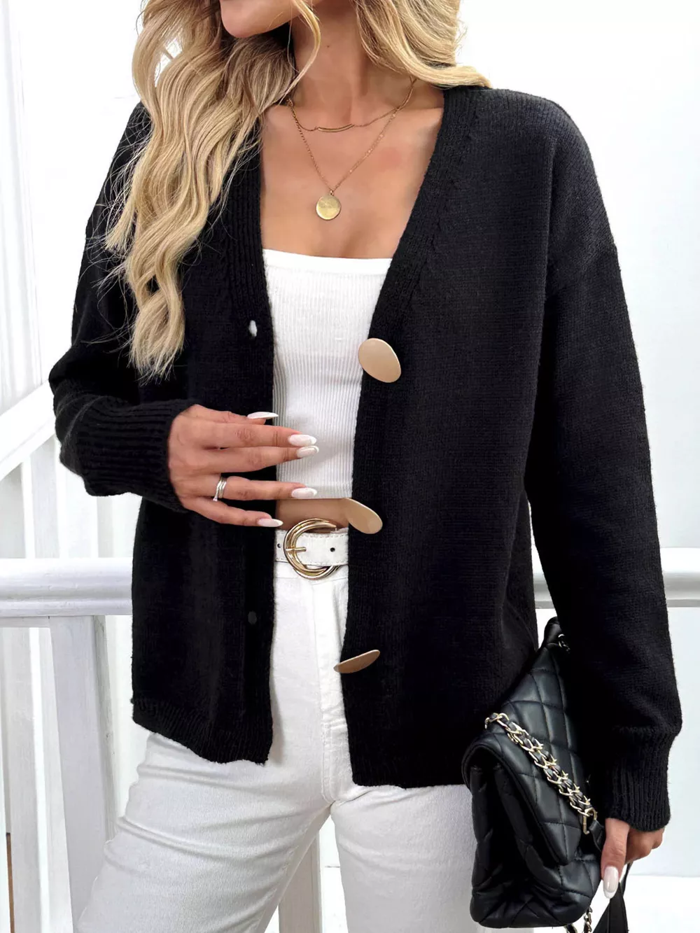 Button-Down V-Neck Cardigan, image 5