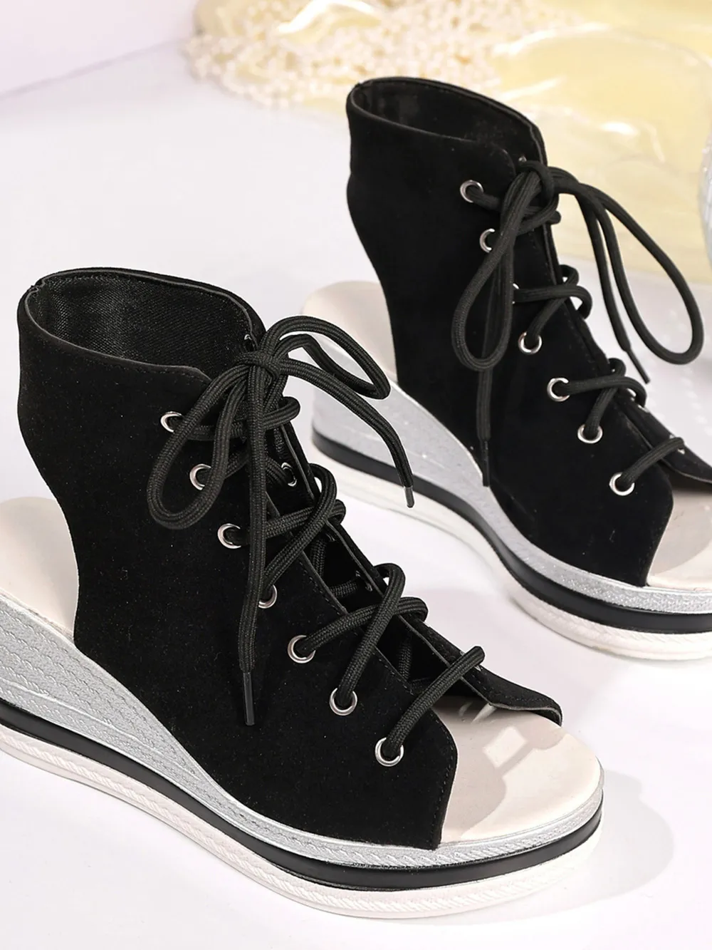 Lace Up Open Toe Wedge Sandals, image 5