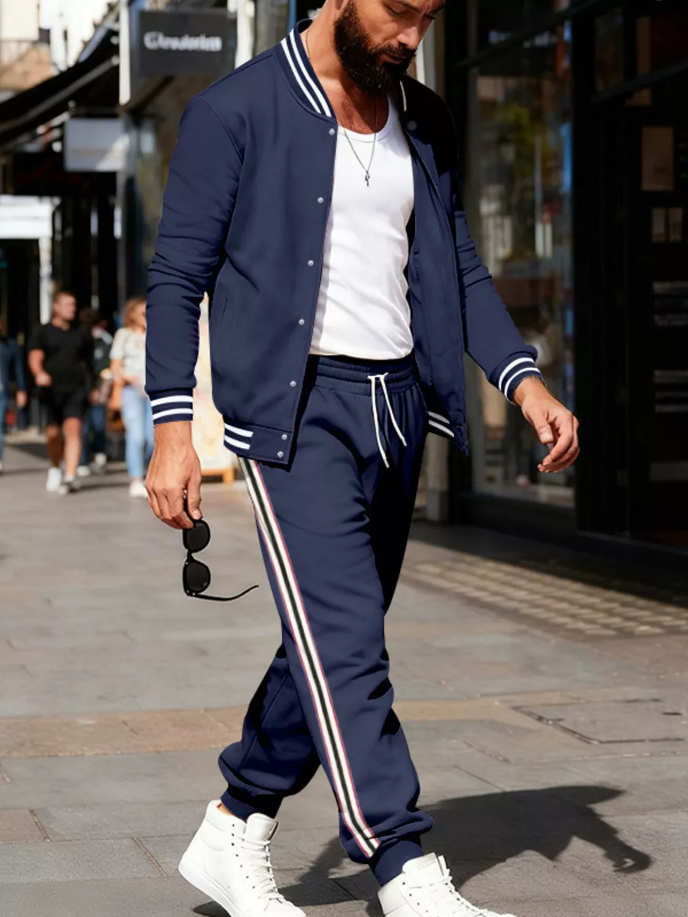 Men's Full Size Striped Snap Down Top and Pants Set Plus Size, image 5