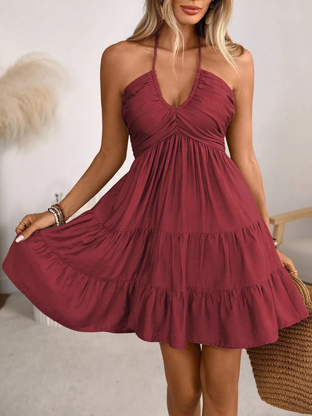 Smocked Halter Neck Tiered Dress, image 21