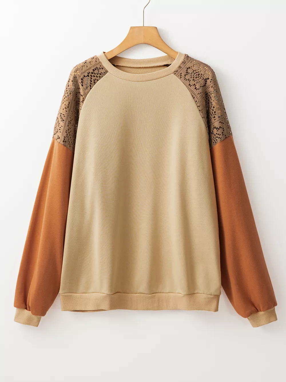 Lace Patchwork Colorblock Drop Shoulder Sweatshirt, image 5