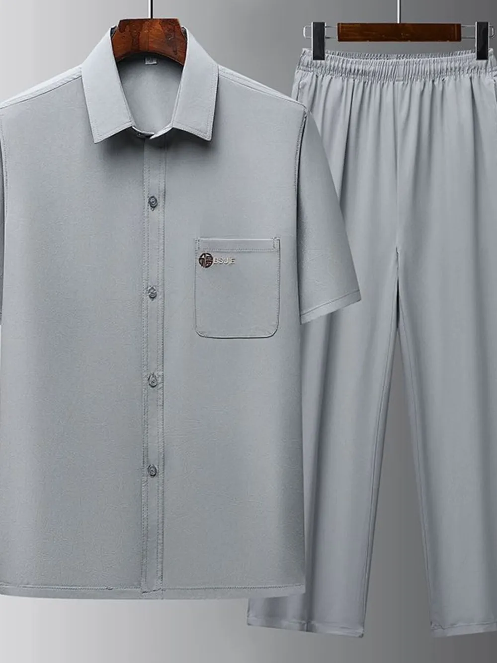 Men's Full Size Button Up Short Sleeve Top and Pants Set Plus Size, image 3