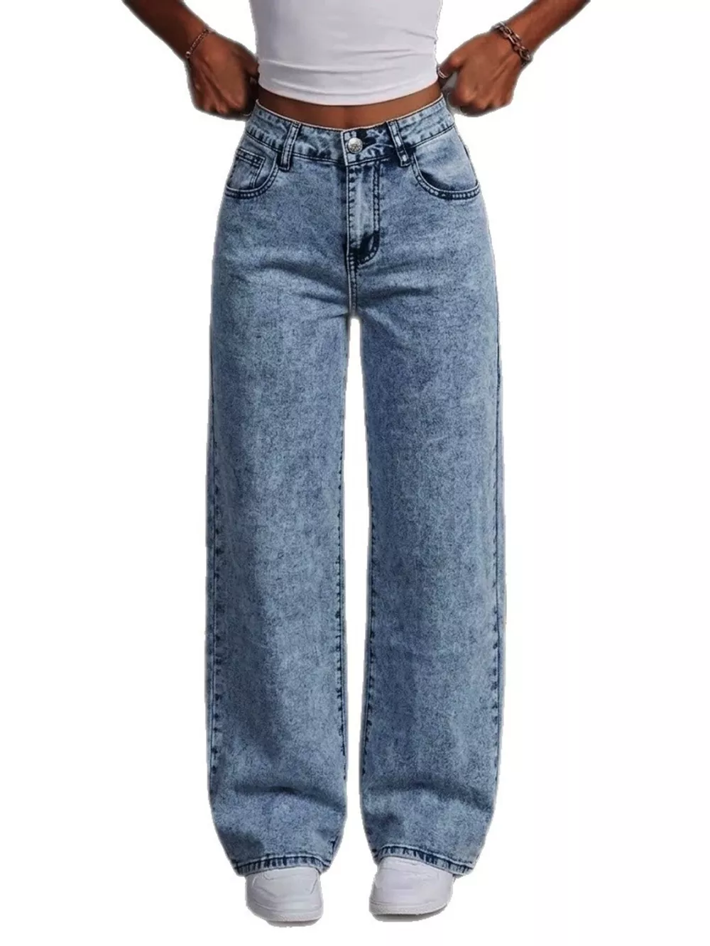 Washed Wide Leg Jeans with Embroidered Bow Detail, image 6