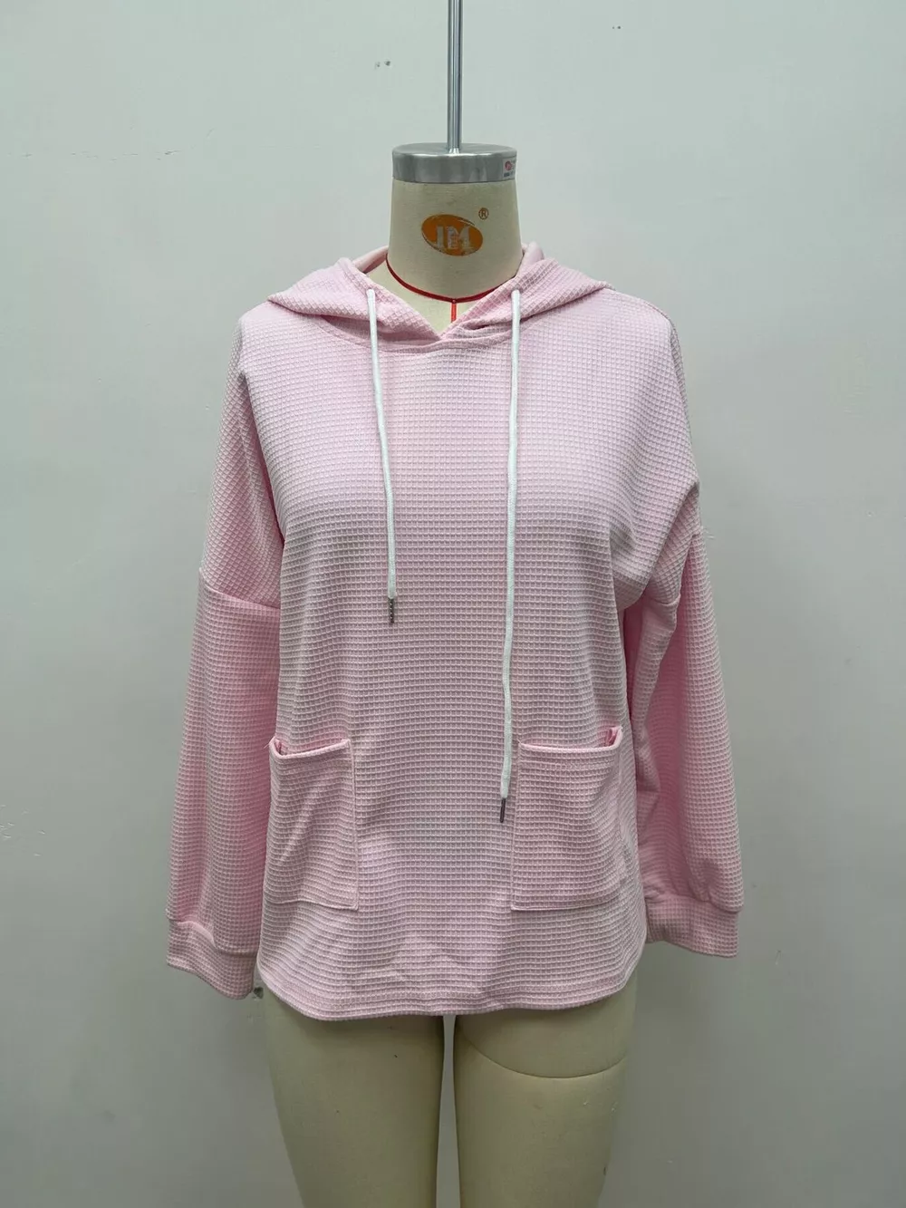 Full Size Waffle Knit Drawstring Long Sleeve Hoodie Plus Size, image 6