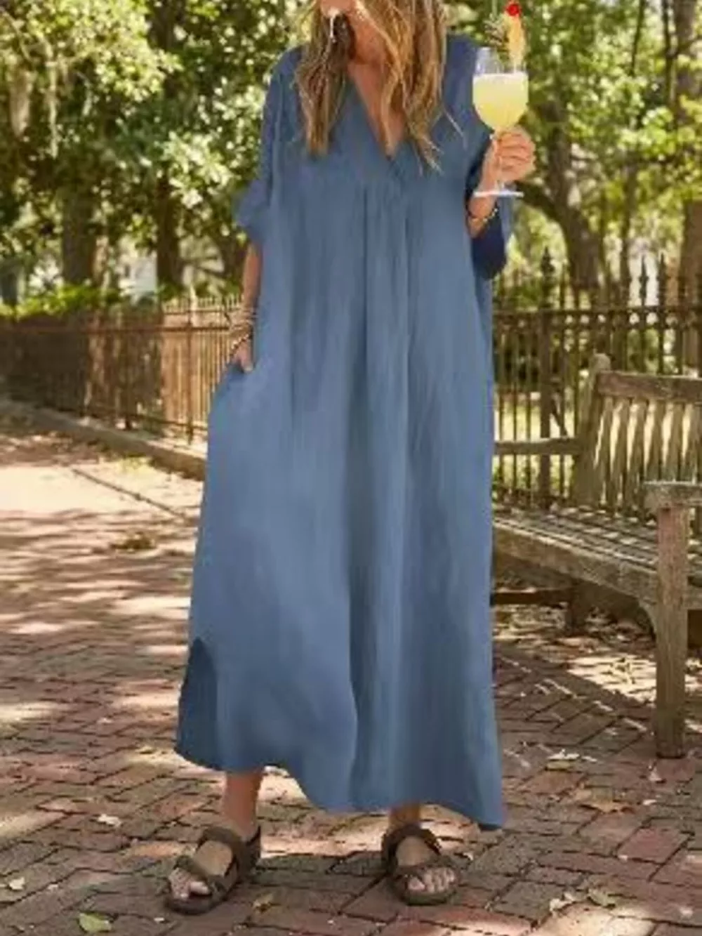 Full Size V-Neck Maxi Dress with Flowy Silhouette Plus Size, image 14