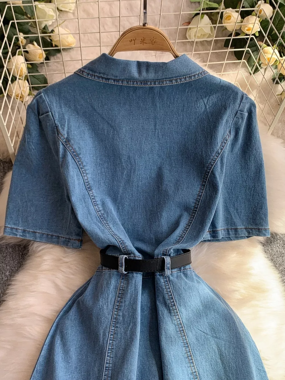 Button Front Short Sleeve Denim Dress, image 11