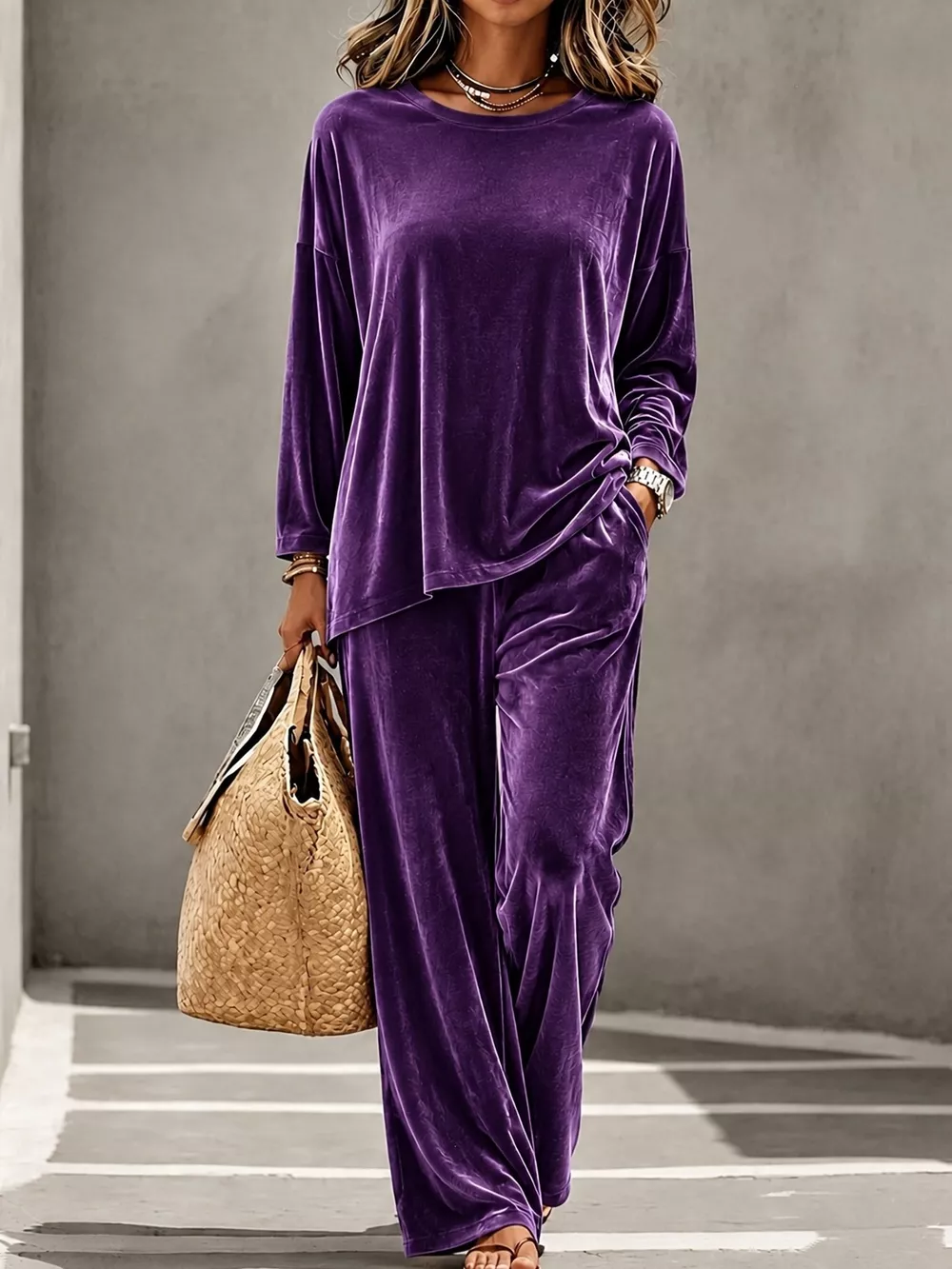 Full Size Velvet Long Sleeve Top and Pants Set Plus Size, image 4