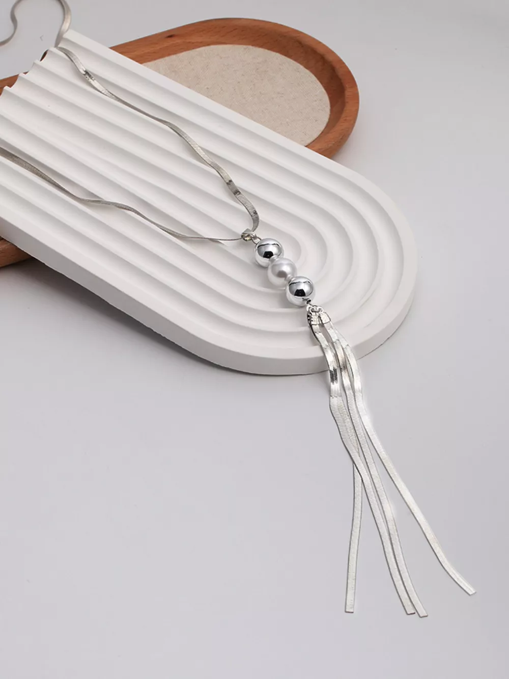 Alloy Silver-Plated Bead Tassel Necklace, image 5