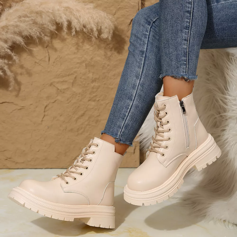 Lace Up Round Toe Platform Boots, image 4