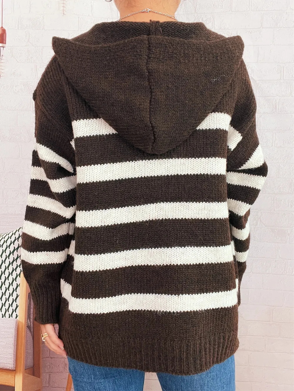 Striped Button-Up Hooded Cardigan, image 16