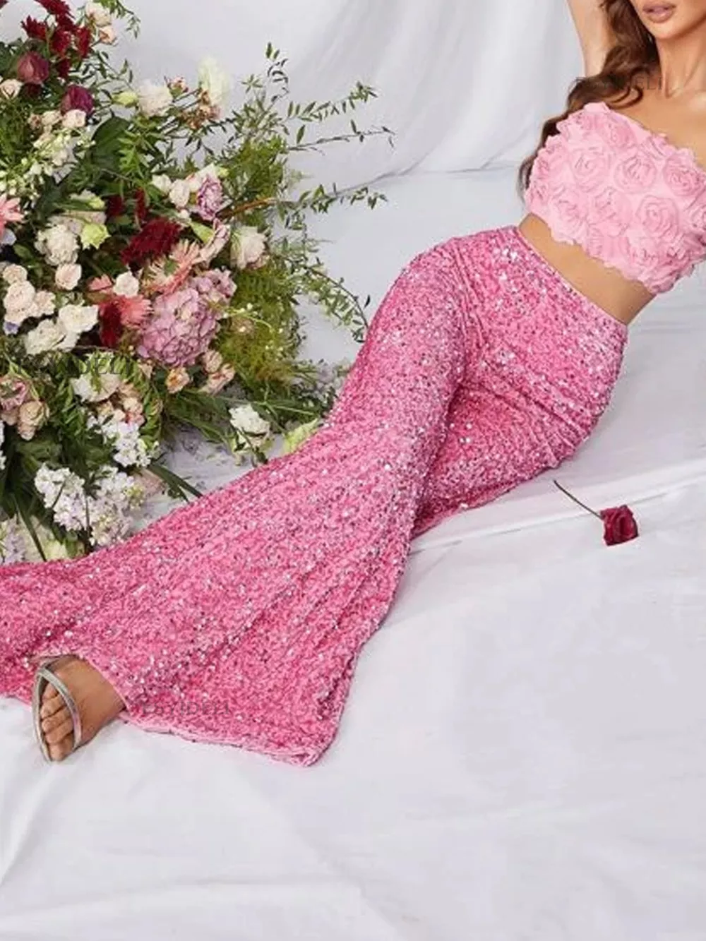 Sequin Embellished Wide Leg Pants, image 8