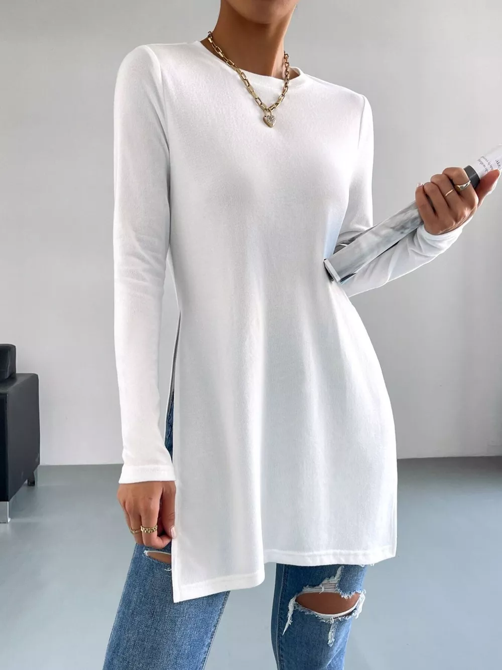 Long Sleeve Side Slit T-Shirt, image 2