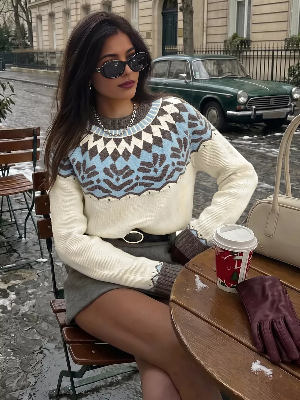 Fair Isle Pattern Round Neck Sweater