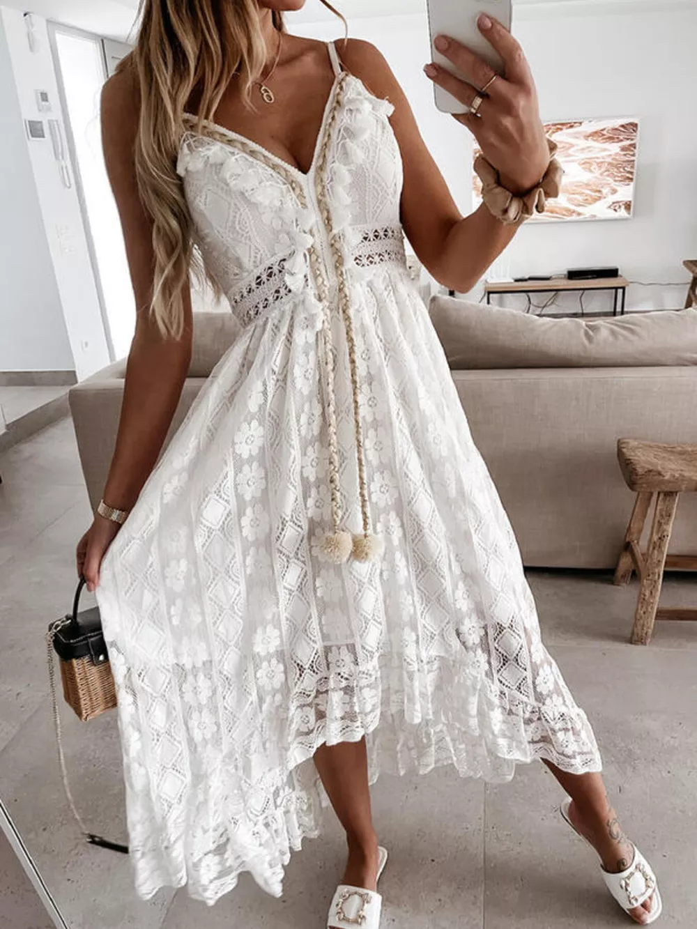 Full Size Ruffled Lace V-Neck Maxi Dress Plus Size, image 4