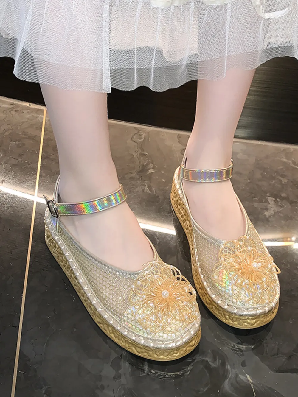 Flower Round Toe Platform Slip-Ons, image 6