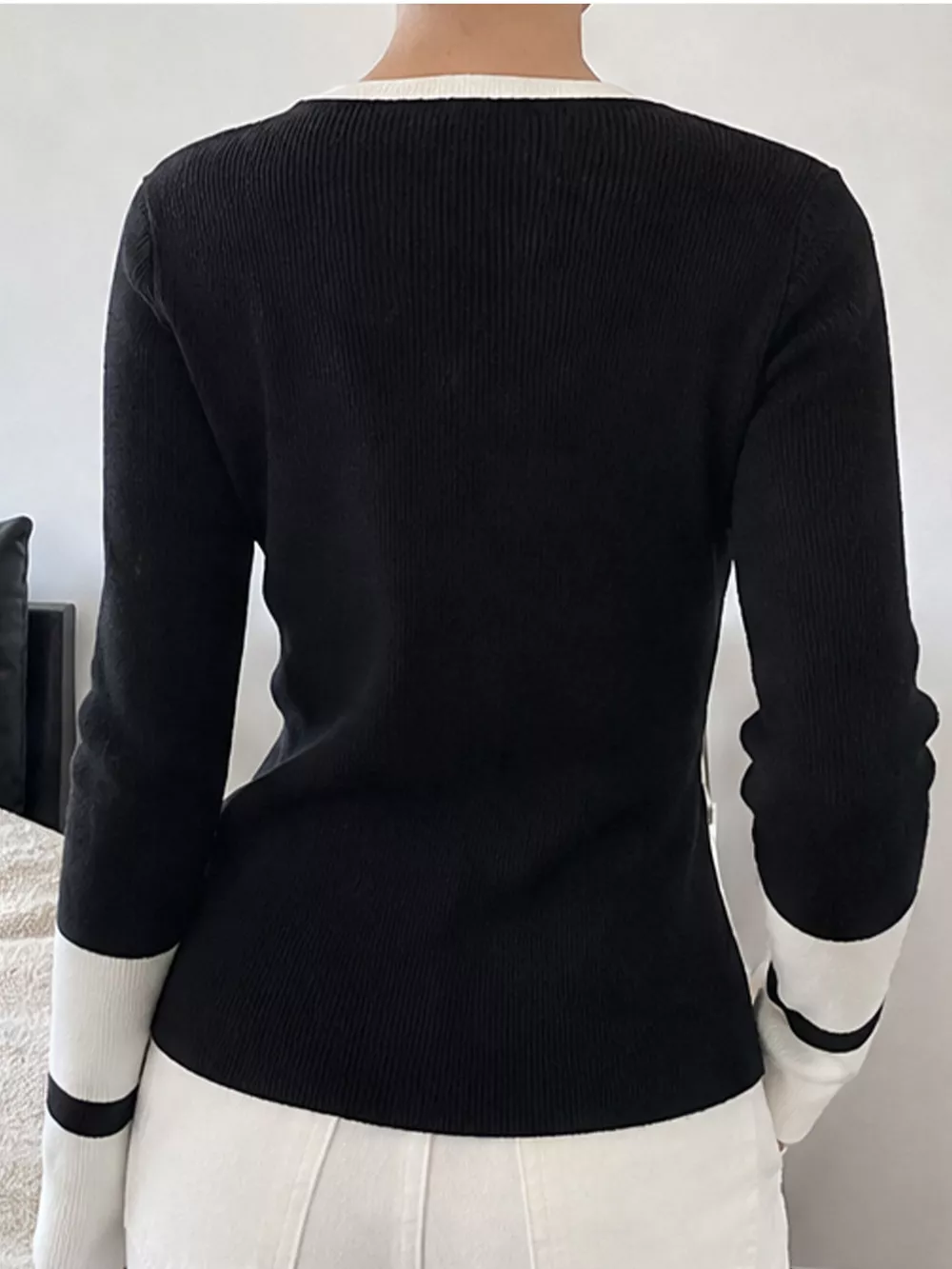 Side Slit Contrast Trim Sweater, image 6