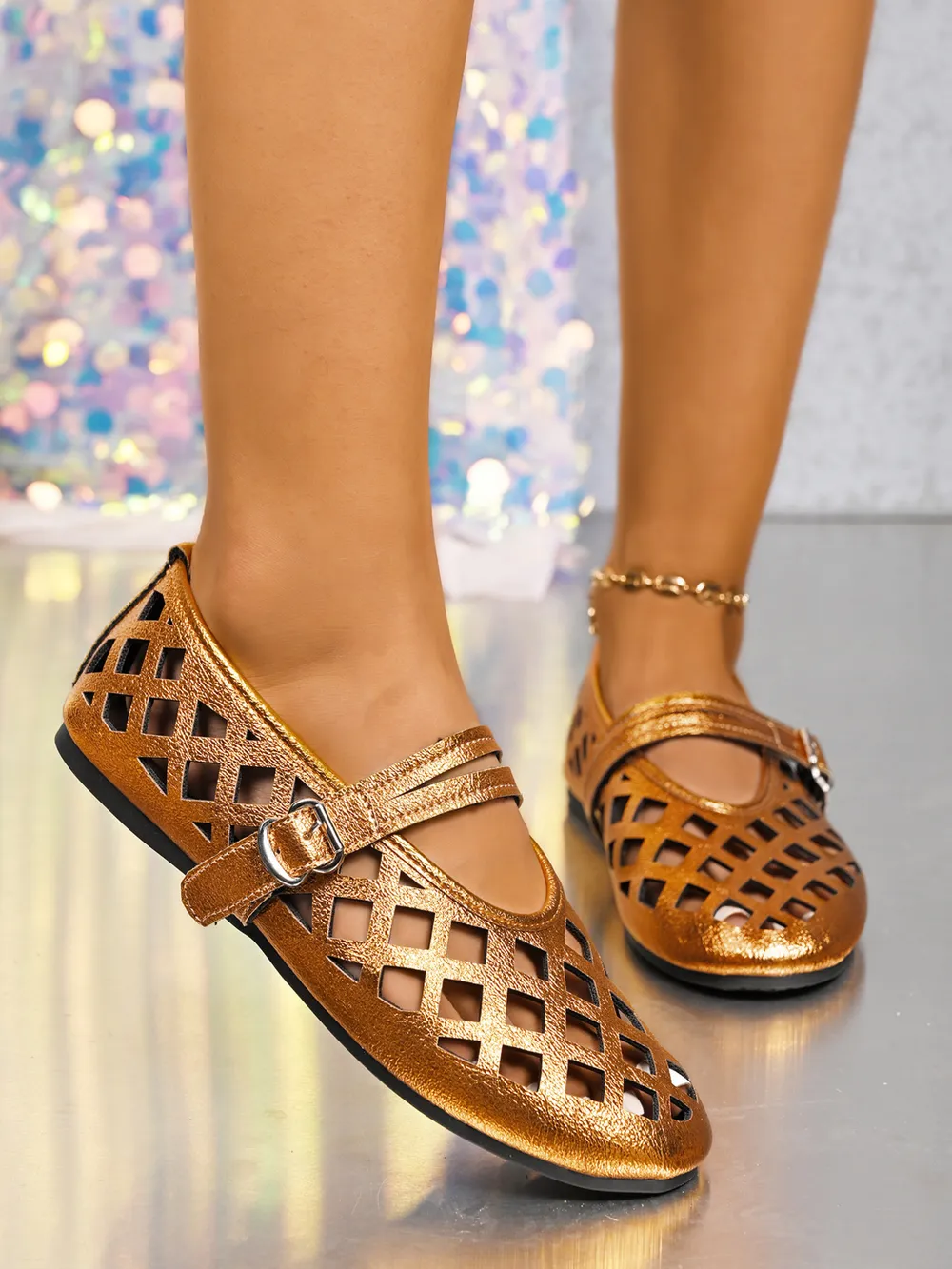 Cutout Round Toe Flats Sandals, image 7