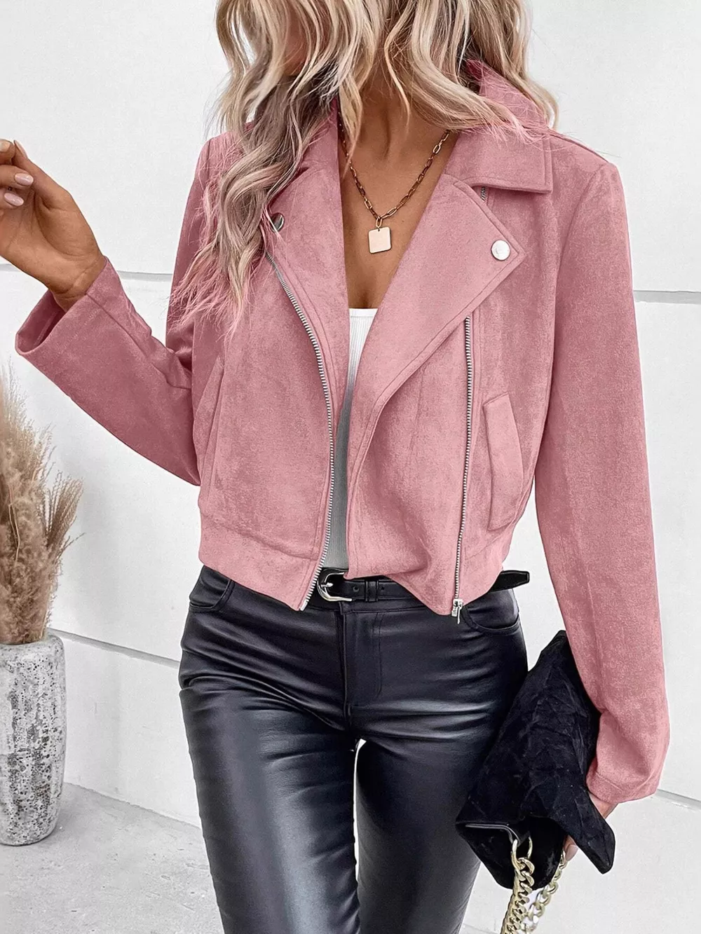 Suede Moto Jacket with Zip Detail, image 5