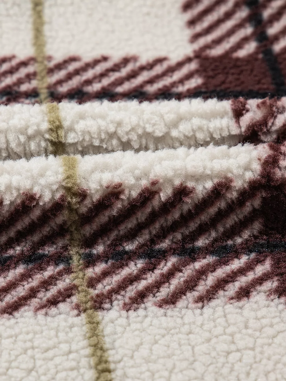 Plaid Buttoned Stand Collar Fleece Jacket, image 3