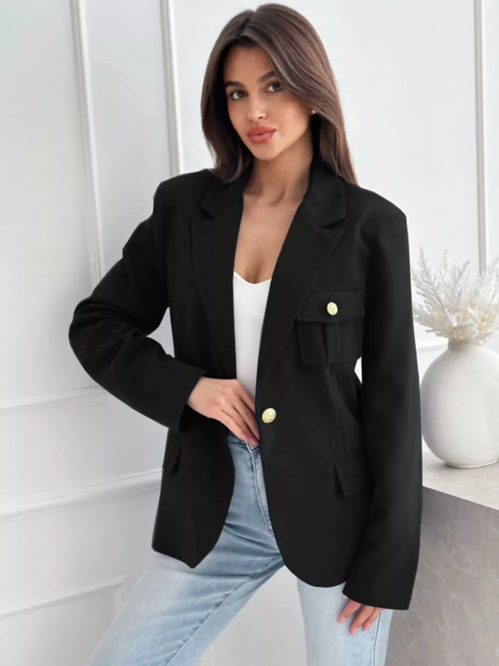 Lapel Collar One Button Blazer, image 16