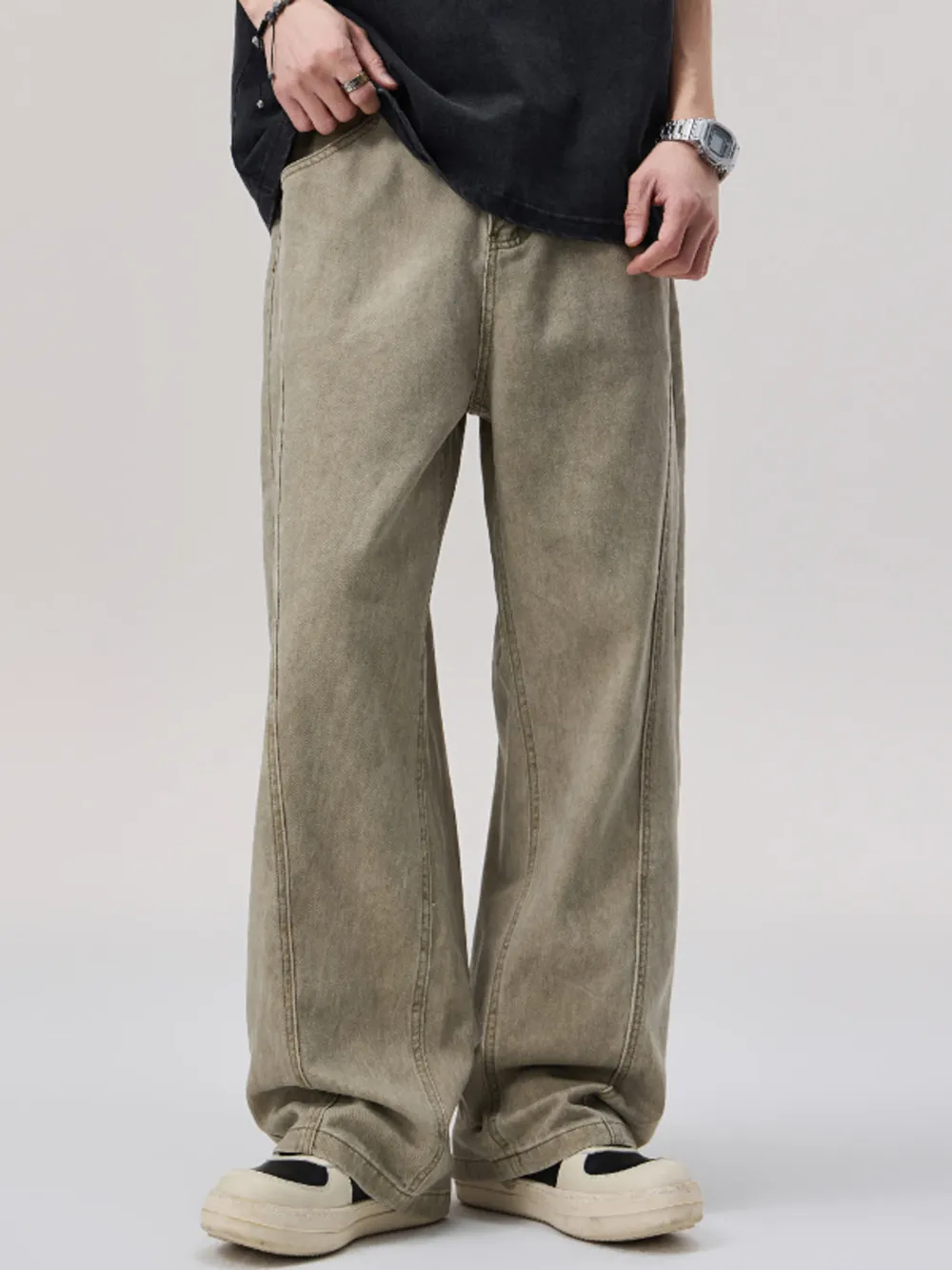 Men's Vintage Washed Loose-Fit Wide-Leg Pants