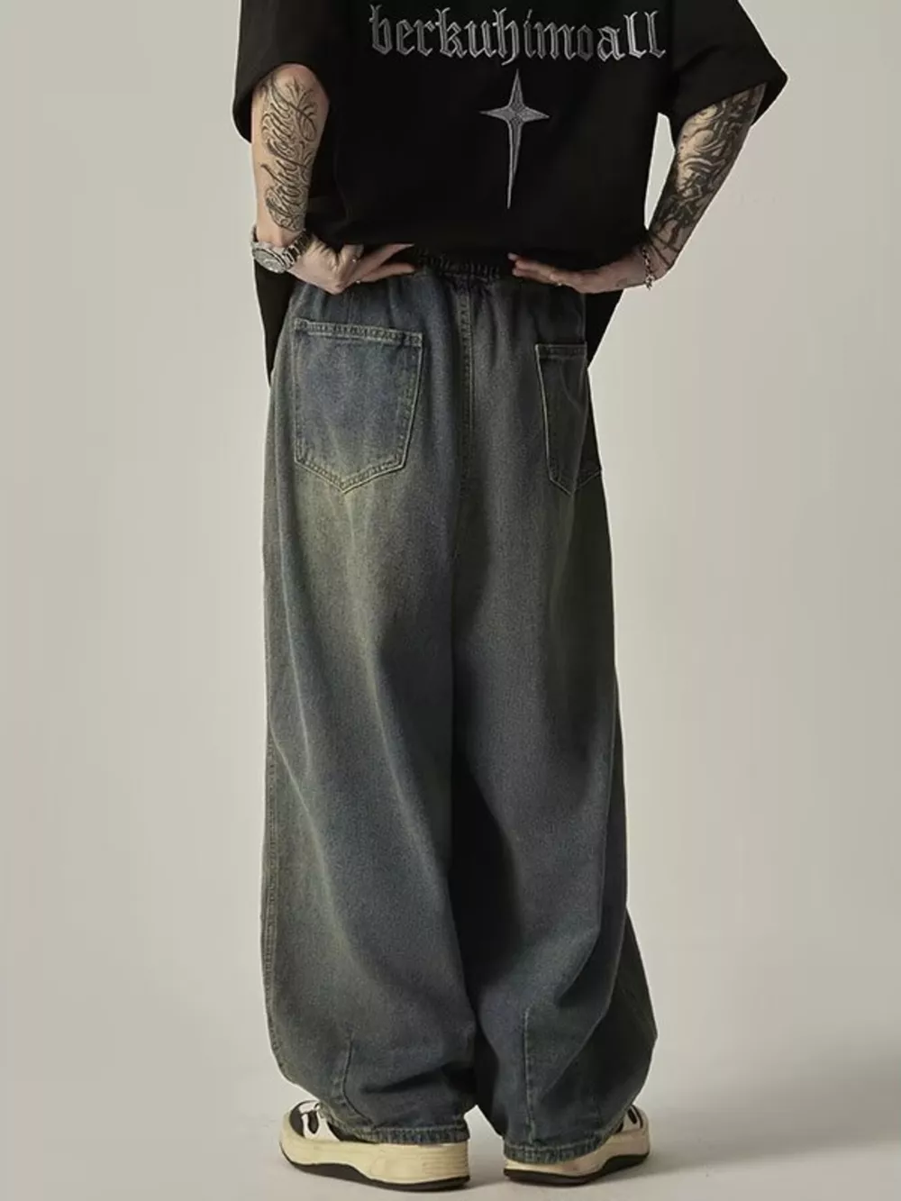 Men's Plus Size Vintage Wash Wide Leg Jeans, image 3