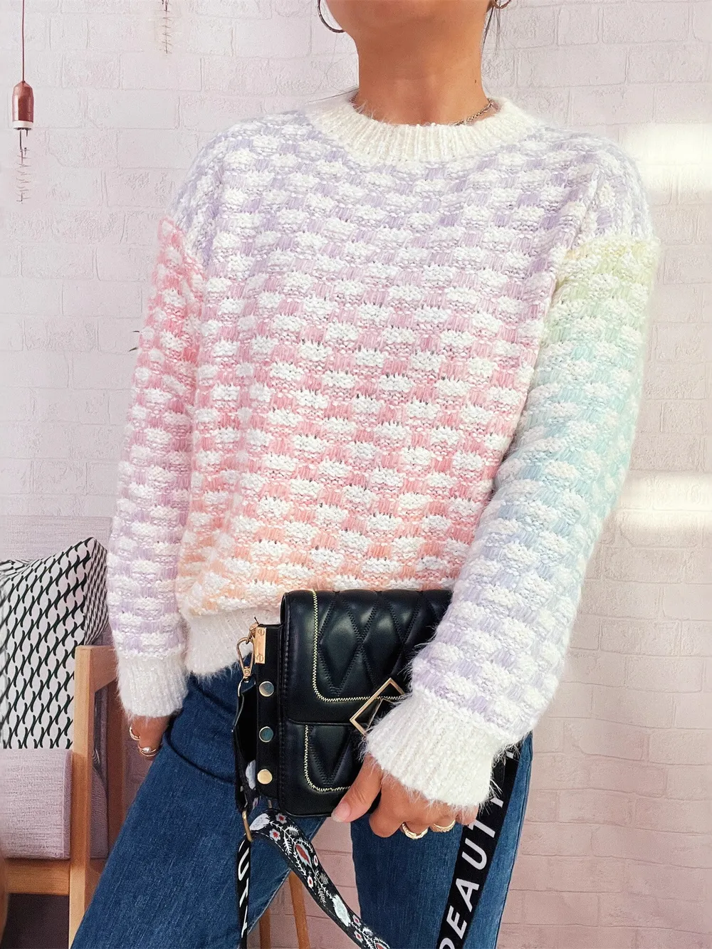Rainbow Gradient Round Neck Sweater, image 3